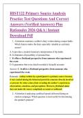 HIST122 Primary Source Analysis &NewLine;Practice Test Questions And Correct &NewLine;Answers &lpar;Verified Answers&rpar; Plus &NewLine;Rationales 2026 Q&A &vert; Instant &NewLine;Download Pdf 
