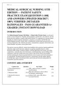MEDICAL-SURGICAL NURSING 11TH &NewLine;EDITION &mdash; PATIENT SAFETY &NewLine;PRACTICE EXAM &lbrack;QUESTION 1-100&rsqb; AND ANSWERS UPDATED 2026&sol;2027 &vert; &NewLine;100&percnt; VERIFIED &vert; DETAILED RATIONALES &ndash; PASS GUARANTEED A&plus; &NewLine;GRADED &vert; INSTANT DOWNLOAD &NewLine;