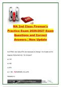 MA 2nd Class Fireman Practice Exam 2026&sol;2027 &ndash; 100&plus; Questions & Correct Answers &vert; Boilers&comma; Steam&comma; Heat Transfer&comma; Safety Valves&comma; Controls & Boiler Operations &vert; Massachusetts