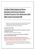 Certified Flight Registered Nurse &NewLine;Questions And Correct Answers &NewLine;&lpar;Verified Answers&rpar; Plus Rationales 2026 &NewLine;Q&A Instant Download Pdf