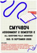 CMY4804 Assignment 2 Semester 2 MEMO &vert; Due 15 September 2026