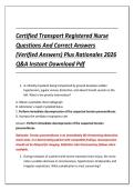 Certified Transport Registered Nurse &NewLine;Questions And Correct Answers &NewLine;&lpar;Verified Answers&rpar; Plus Rationales 2026 &NewLine;Q&A Instant Download Pdf