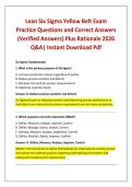 Lean Six Sigma Yellow Belt Exam Practice Questions and Correct Answers &lpar;Verified Answers&rpar; Plus Rationale 2026 Q&A&vert; Instant Download Pdf