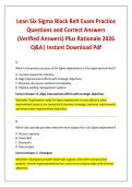 Lean Six Sigma Black Belt Exam Practice Questions and Correct Answers &lpar;Verified Answers&rpar; Plus Rationale 2026 Q&A&vert; Instant Download Pdf