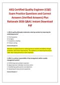 ASQ Certified Quality Engineer &lpar;CQE&rpar; Exam Practice Questions and Correct Answers &lpar;Verified Answers&rpar; Plus Rationale 2026 Q&A&vert; Instant Download Pdf