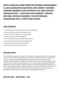 SOUTH CAROLINA HOME INSPECTOR BUSINESS MANAGEMENT&NewLine;& LAW EXAMINATION QUESTIONS AND CORRECT ANSWERS&NewLine;&lpar;VERIFIED ANSWERS&rpar; PLUS RATIONALE 2027 Q&A&vert; INSTANT&NewLine;DOWNLOAD PDF&rsqb; &ndash; QUESTIONS AND ANSWERS &vert; VERIFIED&NewLine;AND WELL DETAILED ANSWERS &vert; PLUS RATIONALES &vert;&NewLine;GUARA