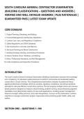 SOUTH CAROLINA GENERAL CONTRACTOR EXAMINATION&NewLine;&lpar;BUILDING CLASSIFICATION&rpar; &ndash; QUESTIONS AND ANSWERS &vert;&NewLine;VERIFIED AND WELL DETAILED ANSWERS &vert; PLUS RATIONALES &vert;&NewLine;GUARANTEED PASS &vert; LATEST EXAM UPDATE&NewLine;
