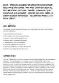 SOUTH CAROLINA MASONRY CONTRACTOR EXAMINATION&NewLine;QUESTIONS AND CORRECT ANSWERS &lpar;VERIFIED ANSWERS&rpar;&NewLine;PLUS RATIONALE 2027 Q&A &vert; INSTANT DOWNLOAD PDF &NewLine;QUESTIONS AND ANSWERS &vert; VERIFIED AND WELL DETAILED&NewLine;ANSWERS &vert; PLUS RATIONALES &vert; GUARANTEED PASS &vert; LATEST&NewLine;EXA