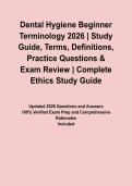 Dental Hygiene Beginner Terminology 2026 &vert; Study Guide&comma; Terms&comma; Definitions&comma; Practice Questions & Exam Review&NewLine;&NewLine;