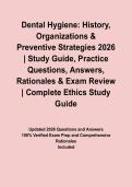 Dental Hygiene&colon; History&comma; Organizations & Preventive Strategies 2026 &vert; Study Guide&comma; Practice Questions&comma; Answers&comma; Rationales & Exam Review