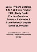 Dental Hygiene Chapters 1-14 & 20 Exam Practice 2026 &vert; Study Guide&comma; Practice Questions&comma; Answers&comma; Rationales & Exam Review&NewLine;&NewLine;