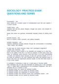 SOCIOLOGY- PRACTICE EXAM QUESTIONS AND TERMS