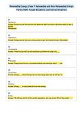 Renewable Energy &lpar;Year 7 Renewable and Non Renewable Energy&NewLine;Terms 100&percnt; Actual Questions and Correct Answers