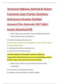 Tennessee Highway&comma; Railroad & Airport &NewLine;Contractor Exam Practice Questions &NewLine;And Correct Answers &lpar;Verified &NewLine;Answers&rpar; Plus Rationale 2027 Q&A&vert; &NewLine;Instant Download Pdf&period;