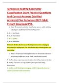 Tennessee Roofing Contractor &NewLine;Classification Exam Practice Questions &NewLine;And Correct Answers &lpar;Verified &NewLine;Answers&rpar; Plus Rationale 2027 Q&A&vert; &NewLine;Instant Download Pdf