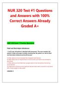 NUR 320 Test &num;1 Questions &NewLine;and Answers with 100&percnt; &NewLine;Correct Answers Already &NewLine;Graded A&plus;