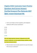 Virginia HVAC Contractor Exam Practice &NewLine;Questions And Correct Answers &NewLine;&lpar;Verified Answers&rpar; Plus Rationale 2027 &NewLine;Q&A&vert; Instant Download Pdf&period;