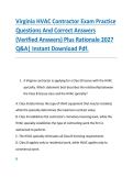 Virginia HVAC Contractor Exam Practice &NewLine;Questions And Correct Answers &NewLine;&lpar;Verified Answers&rpar; Plus Rationale 2027 &NewLine;Q&A&vert; Instant Download Pdf&period;