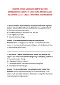 MARINE DIESEL MECHANIC CERTIFICATION &NewLine;EXAMINATION COMPLETE QUESTIONS AND DETAILED &NewLine;SOLUTIONS LATEST UPDATE THIS YEAR JUST RELEASED 