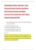 Washington Boiler Operator  &lpar;Low &NewLine;Pressure&rpar; Exam Practice Questions &NewLine;And Correct Answers &lpar;Verified &NewLine;Answers&rpar; Plus Rationale 2027 Q&A&vert; &NewLine;Instant Download Pdf