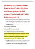 Washington Fire Protection System &NewLine;Inspector Exam Practice Questions &NewLine;And Correct Answers &lpar;Verified &NewLine;Answers&rpar; Plus Rationale 2027 Q&A&vert; &NewLine;Instant Download Pdf