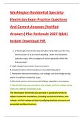 Washington Residential Specialty &NewLine;Electrician Exam Practice Questions &NewLine;And Correct Answers &lpar;Verified &NewLine;Answers&rpar; Plus Rationale 2027 Q&A&vert; &NewLine;Instant Download Pdf&period;