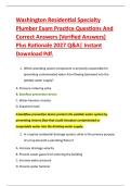 Washington Residential Specialty &NewLine;Plumber Exam Practice Questions And &NewLine;Correct Answers &lpar;Verified Answers&rpar; &NewLine;Plus Rationale 2027 Q&A&vert; Instant &NewLine;Download Pdf&period;
