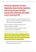 Wisconsin Apprentice Plumber &NewLine;Registration Exam Practice Questions &NewLine;And Correct Answers &lpar;Verified &NewLine;Answers&rpar; Plus Rationale 2027 Q&A&vert; &NewLine;Instant Download Pdf&period;