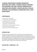 ALABAMA JOURNEYMAN PLUMBER EXAMINATION&NewLine;QUESTIONS AND CORRECT ANSWERS &lpar;VERIFIED ANSWERS&rpar;&NewLine;PLUS RATIONALE 2027 Q&A &vert; INSTANT DOWNLOAD PDF &NewLine;QUESTIONS AND ANSWERS &vert; VERIFIED AND WELL DETAILED&NewLine;ANSWERS &vert; PLUS RATIONALES &vert; GUARANTEED PASS &vert; LATEST&NewLine;EXAM UPDAT