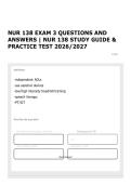 NUR 138 EXAM 3 QUESTIONS AND ANSWERS &vert; NUR 138 STUDY GUIDE & PRACTICE TEST 2026&sol;2027