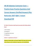 AR AB Asbestos Contractor Exam &mdash; &NewLine;Practice Exam Practice Questions And &NewLine;Correct Answers &lpar;Verified Answers&rpar; Plus &NewLine;Rationales 2027 Q&A &vert; Instant &NewLine;Download Pdf
