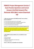 PRINCE2 Project Management Version 7 Exam Practice Questions and Correct Answers &lpar;Verified Answers&rpar; Plus Rationale 2026 Q&A&vert; Instant Download Pdf
