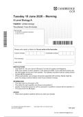 OCR A Level June 2026 Biology A Paper 3 Question Paper