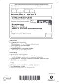 Pearson Edexcel Level 3 GCE &lpar;8PS0&sol;01&rpar; Psychology&NewLine;Advanced Subsidiary  PAPER 1&colon; Social and Cognitive Psychology &NewLine;Question paper June 2026