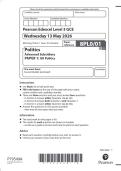 Pearson Edexcel Level 3 GCE &lpar;8PL0&sol;01 &rpar; Politics paper 1&NewLine;Advanced Subsidiary&NewLine;PAPER 1&colon; UK Politics&NewLine;Question paper June 2026