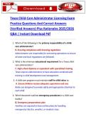 Texas Child-Care Administrator Licensing Exam&NewLine;Practice Questions And Correct Answers&NewLine;&lpar;Verified Answers&rpar; Plus Rationales 2025&sol;2026&NewLine;Q&A &vert; Instant Download Pdf