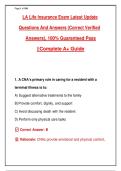 LA Life Insurance Exam Latest Update&NewLine;Questions And Answers &lpar;Correct Verified&NewLine;Answers&rpar;&comma; 100&percnt; Guaranteed Pass&NewLine;&vert;&vert;Complete A&plus; Guide