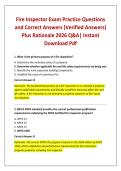 Fire Inspector Exam Practice Questions and Correct Answers &lpar;Verified Answers&rpar; Plus Rationale 2026 Q&A&vert; Instant Download Pdf