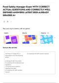 Food Safety Manager Exam WITH CORRECT ACTUAL QUESTIONS AND CORRECTLY WELL DEFINED ANSWERS LATEST 2026 ALREADY GRADED A&plus;
