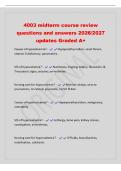 4003 midterm course review&NewLine;questions and answers 2026&sol;2027&NewLine;updates Graded A&plus;&NewLine;Causes of hypocalcemia&quest; - Hypoparathyroidism&comma; renal failure&comma;&NewLine;vitamin D deficiency&comma; pancreatitis&period;&NewLine;S&sol;S of hypocalcemia&quest; - Numbness&comma; tingling&comma; tetany&comma; Chvostek's &&NewLine;Trou