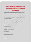 4003 Midterm questions and&NewLine;answers 2026&sol;2027 updates&NewLine;Graded A&plus;&NewLine;Would you give someone who hypernatremic sodium tablets&quest; -&NewLine; no&NewLine;What numerical sodium lab value is considered hypernatremia&quest; -&NewLine; greater than 145&NewLine;What changes can hypocalcemia cause&quest; - fo