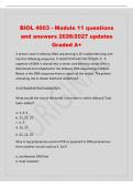 BIOL 4003 - Module 11 questions&NewLine;and answers 2026&sol;2027 updates&NewLine;Graded A&plus;&NewLine;A primer used in dideoxy DNA sequencing is 20 nucleotides long and&NewLine;has the following sequence&colon; 5'-GGATCCATGACTAGTCCGAC-3'&period; A&NewLine;segment of DNA is cloned into a vector 