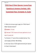 TCEQ Class D Water Operator License Exam&NewLine;Questions & Answers &lpar;Verified&rpar;&comma; 100&percnt;&NewLine;Guaranteed Pass &vert;&vert;Complete A&plus; Guide