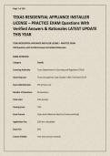 TEXAS RESIDENTIAL APPLIANCE INSTALLER LICENSE &ndash; PRACTICE EXAM Questions With Verified