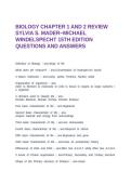 BIOLOGY CHAPTER 1 AND 2 REVIEW SYLVIA S&period; MADER~MICHAEL WINDELSPECHT 15TH EDITION QUESTIONS AND ANSWERS