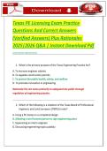 Texas PE Licensing Exam Practice&NewLine;Questions And Correct Answers&NewLine;&lpar;Verified Answers&rpar; Plus Rationales&NewLine;2025&vert;2026 Q&A &vert; Instant Download Pdf