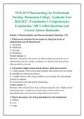 NUR 2474 Pharmacology for Professional &NewLine;Nursing &vert; Rasmussen College &vert; Academic Year &NewLine;2026&sol;2027 &vert; Examination 1 Comprehensive &NewLine;Examination &vert; 100 Verified Questions and &NewLine;Correct Answer Rationales
