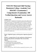 NUR 2513 Maternal-Child Nursing &vert; &NewLine;Rasmussen College &vert; Academic Year &NewLine;2026&sol;2027 &vert; Examination 2 &NewLine;Comprehensive Examination &vert; 100 &NewLine;Verified Questions and Correct Answer &NewLine;Rationales