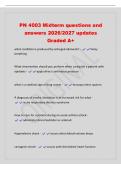 PN 4003 Midterm questions and&NewLine;answers 2026&sol;2027 updates&NewLine;Graded A&plus;&NewLine;what condition is produced by enlarged adenoids&quest; - Noisy&NewLine;breathing&NewLine;What intervention should you perform when caring for a patient with&NewLine;epistaxis - apply direct continuous pressure&NewLine;wh