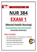 Concordia NUR 384 Exam 1 Mental Health Nursing &ndash; &lpar;2026&rpar; Actual Questions & Answers &lpar;Guarantee Pass&rpar;